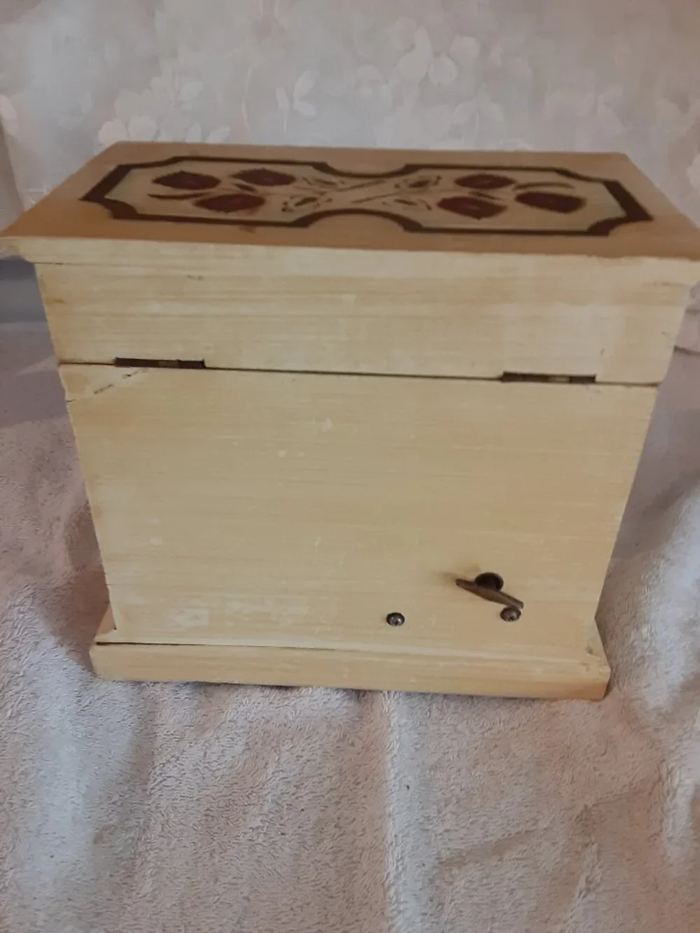 Vintage Royal Sealy music jewelry box cabinet 1950s or 1960s light colored wood